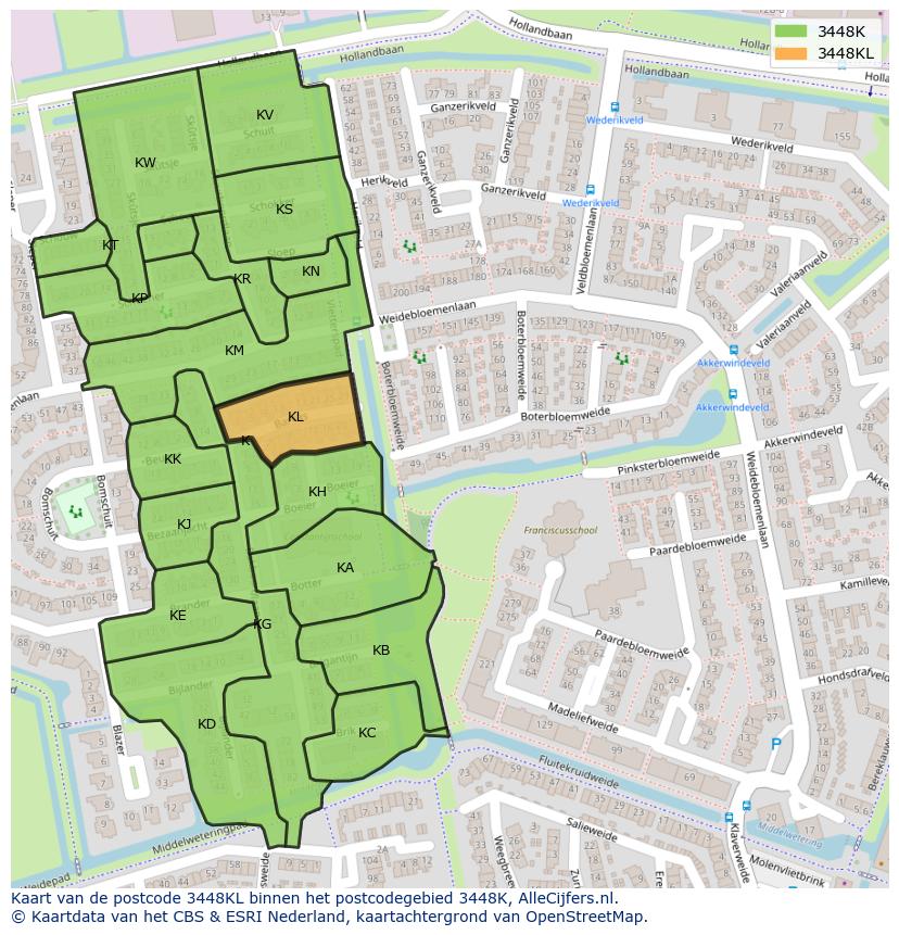 Afbeelding van het postcodegebied 3448 KL op de kaart.