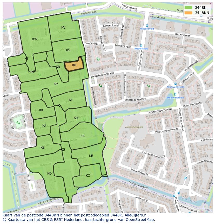 Afbeelding van het postcodegebied 3448 KN op de kaart.