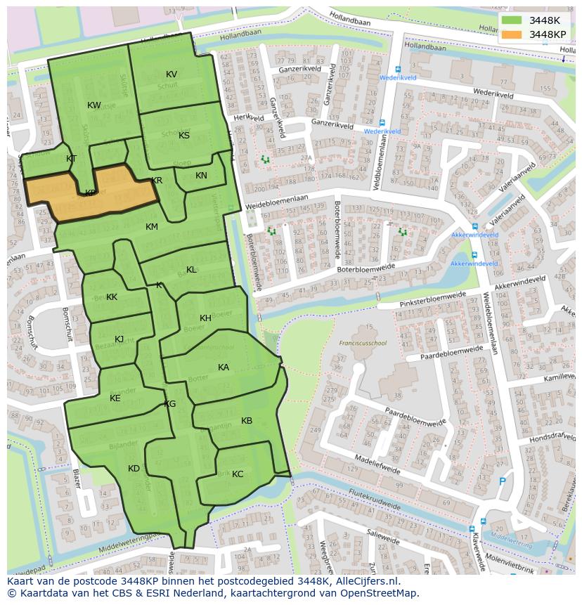 Afbeelding van het postcodegebied 3448 KP op de kaart.