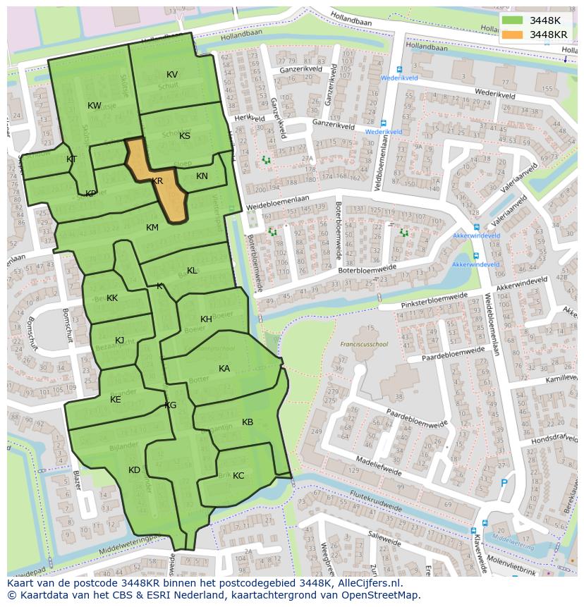 Afbeelding van het postcodegebied 3448 KR op de kaart.