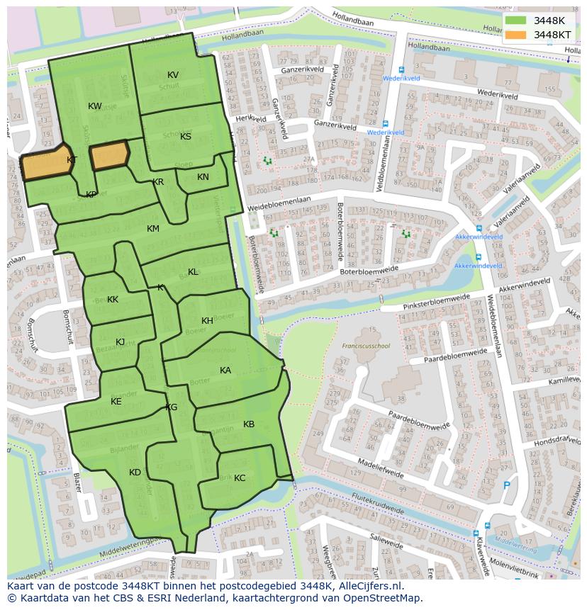 Afbeelding van het postcodegebied 3448 KT op de kaart.
