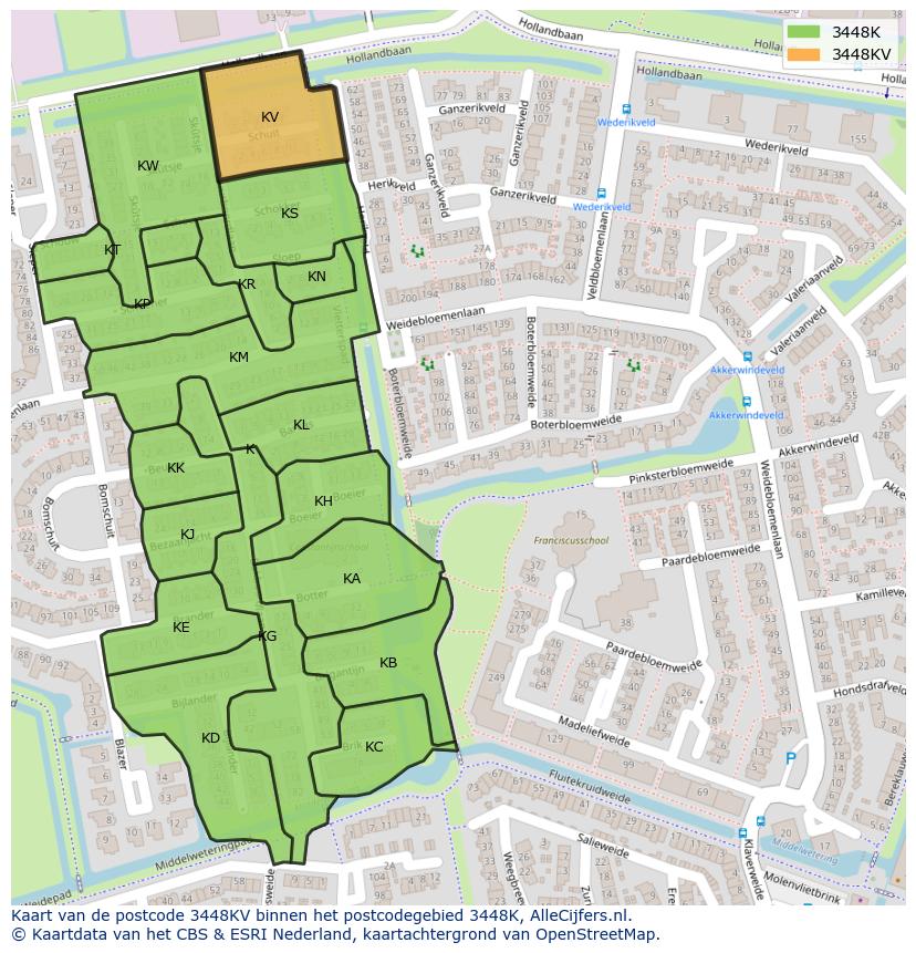 Afbeelding van het postcodegebied 3448 KV op de kaart.
