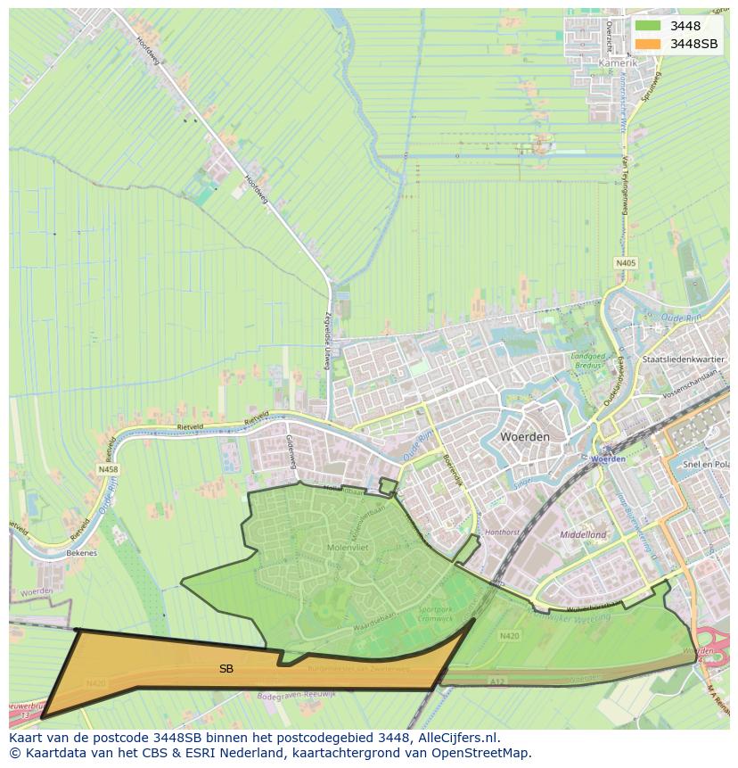 Afbeelding van het postcodegebied 3448 SB op de kaart.