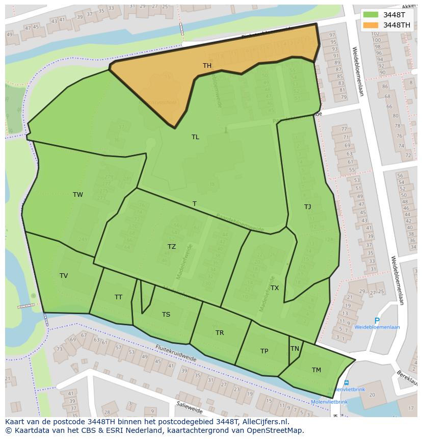 Afbeelding van het postcodegebied 3448 TH op de kaart.