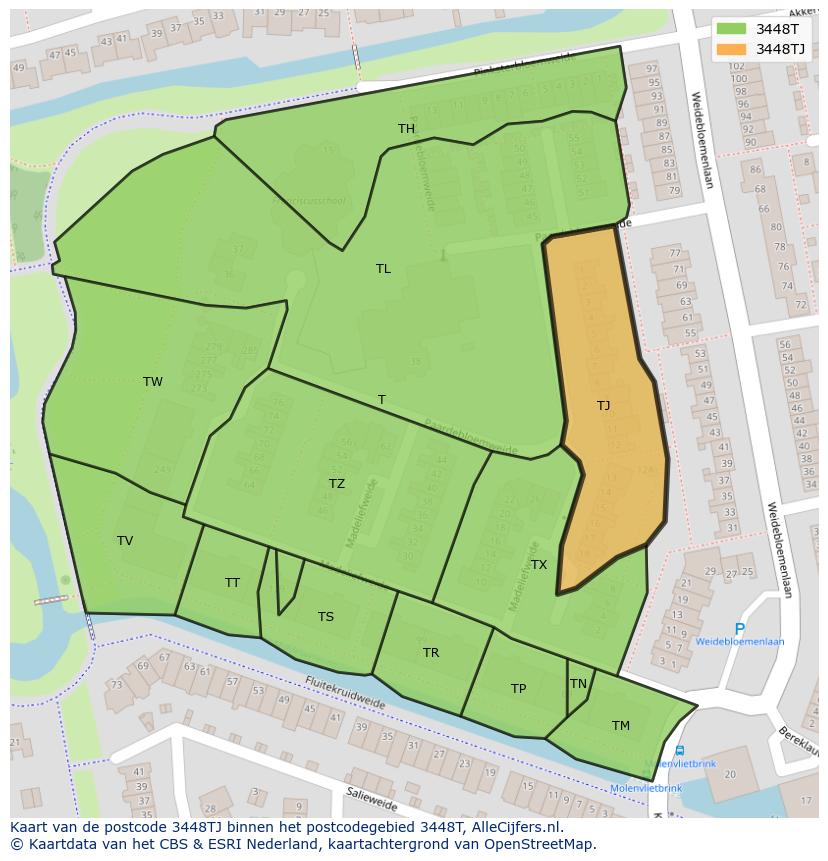 Afbeelding van het postcodegebied 3448 TJ op de kaart.