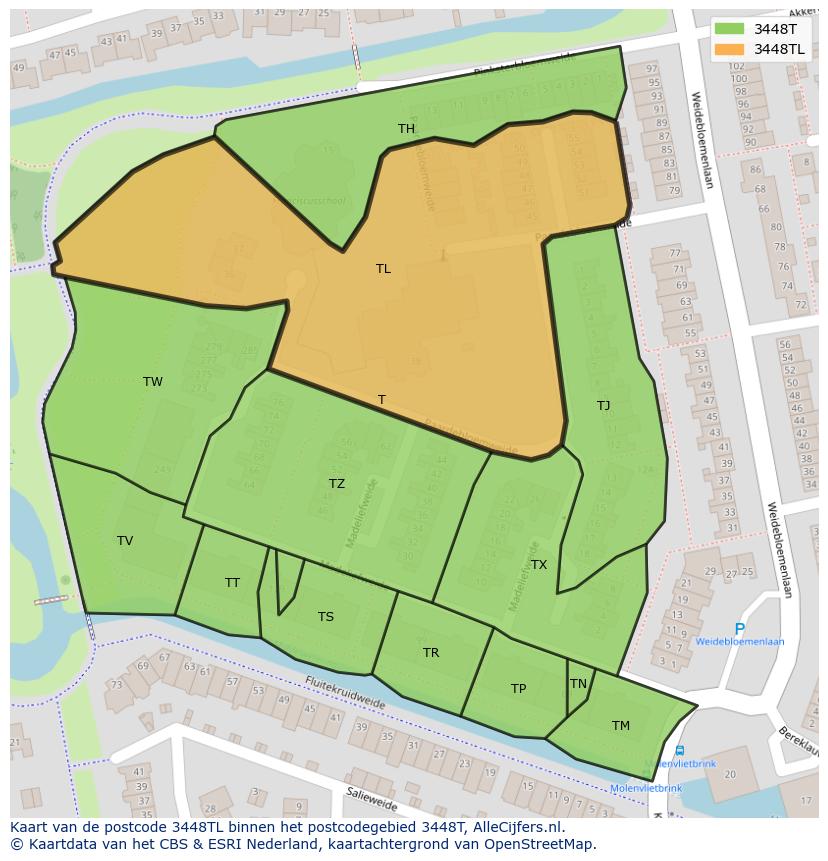 Afbeelding van het postcodegebied 3448 TL op de kaart.