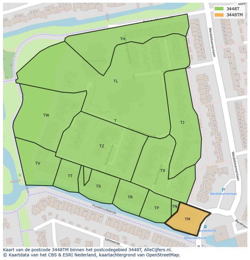 Afbeelding van het postcodegebied 3448 TM op de kaart.