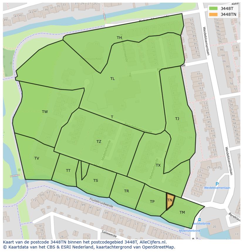 Afbeelding van het postcodegebied 3448 TN op de kaart.