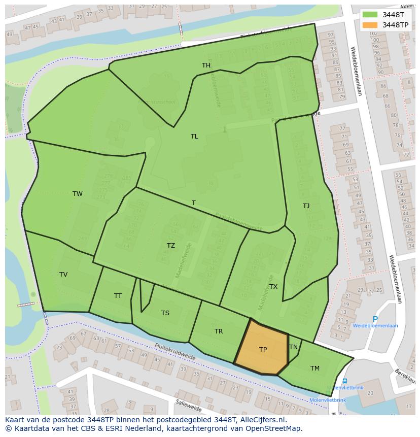Afbeelding van het postcodegebied 3448 TP op de kaart.