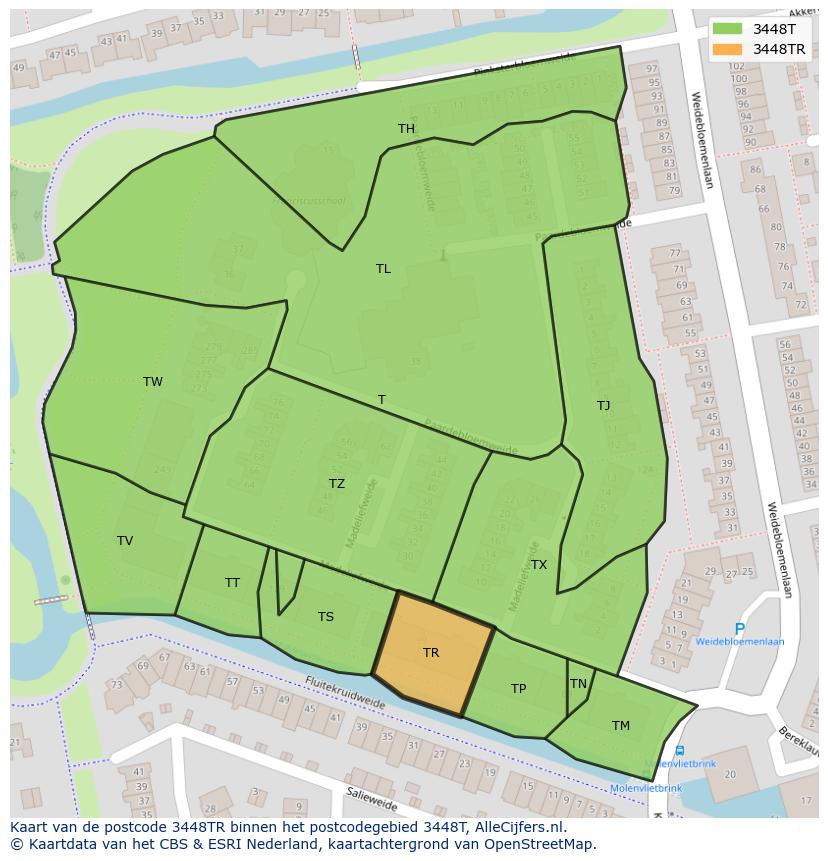 Afbeelding van het postcodegebied 3448 TR op de kaart.