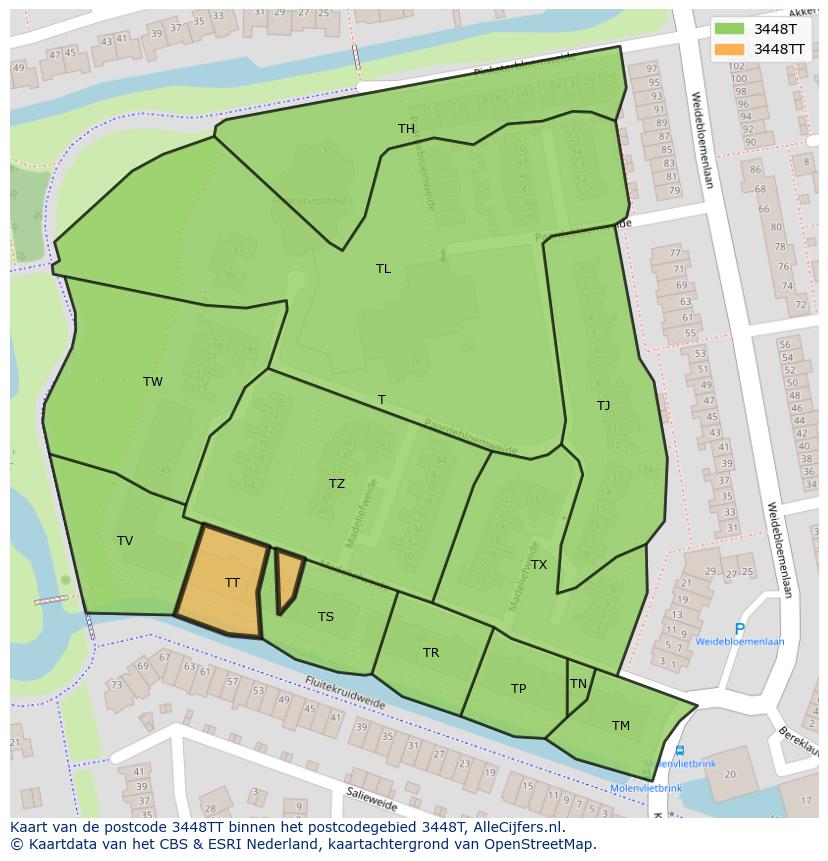 Afbeelding van het postcodegebied 3448 TT op de kaart.