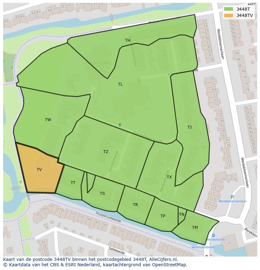 Afbeelding van het postcodegebied 3448 TV op de kaart.