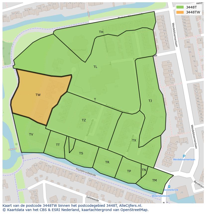 Afbeelding van het postcodegebied 3448 TW op de kaart.