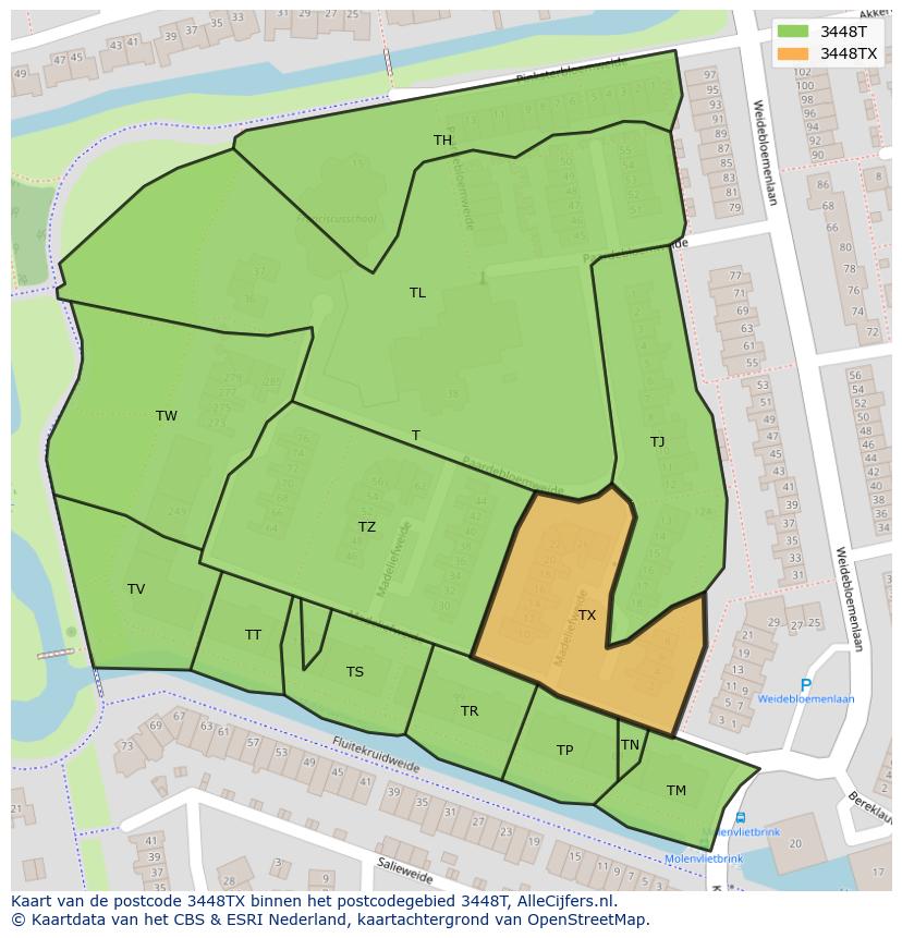 Afbeelding van het postcodegebied 3448 TX op de kaart.