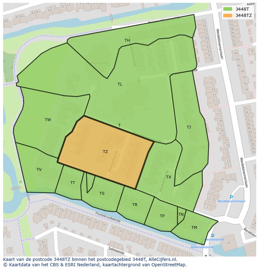 Afbeelding van het postcodegebied 3448 TZ op de kaart.