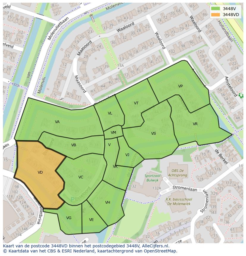 Afbeelding van het postcodegebied 3448 VD op de kaart.