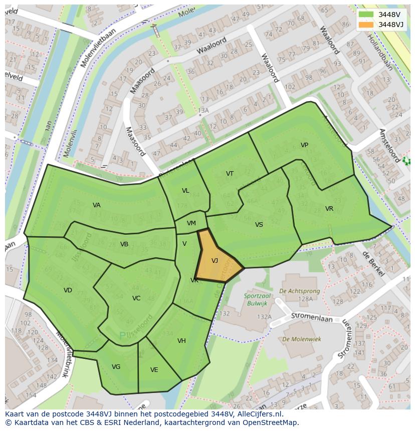 Afbeelding van het postcodegebied 3448 VJ op de kaart.
