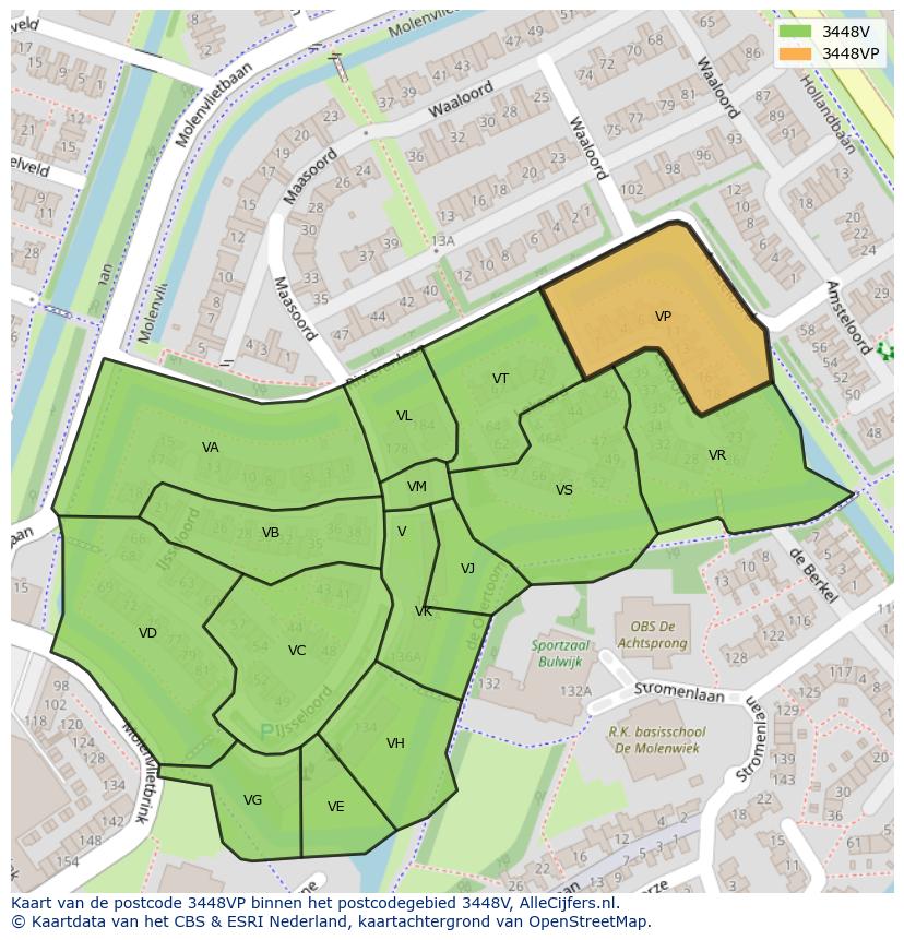 Afbeelding van het postcodegebied 3448 VP op de kaart.