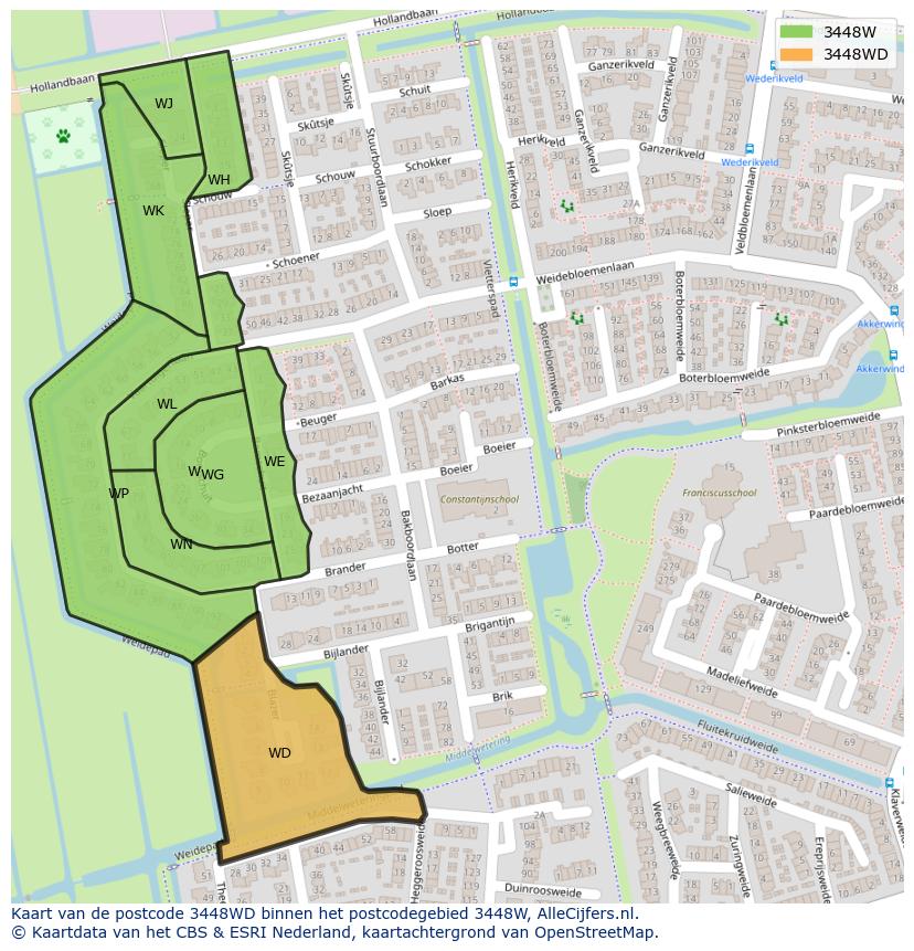Afbeelding van het postcodegebied 3448 WD op de kaart.