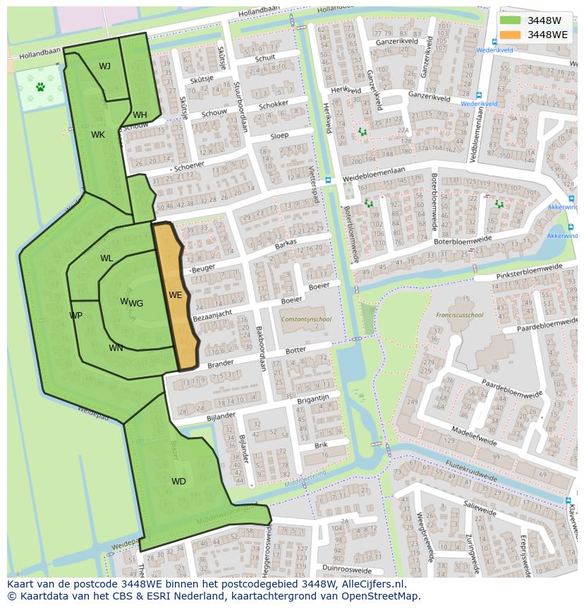 Afbeelding van het postcodegebied 3448 WE op de kaart.