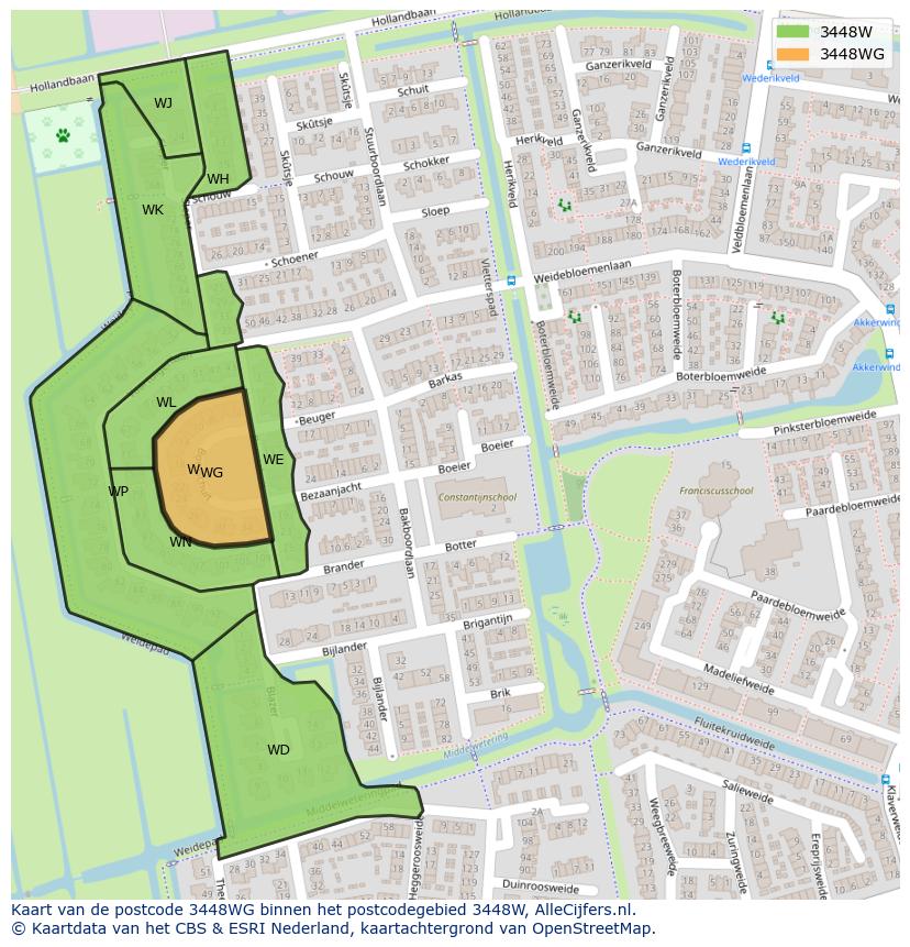 Afbeelding van het postcodegebied 3448 WG op de kaart.