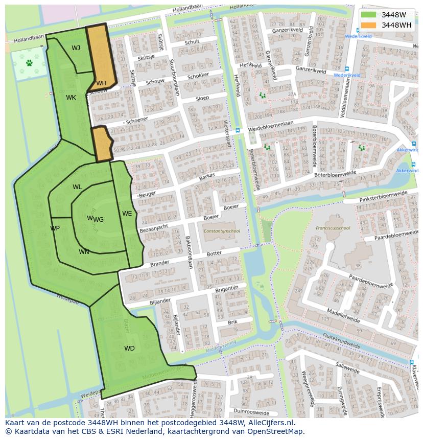 Afbeelding van het postcodegebied 3448 WH op de kaart.