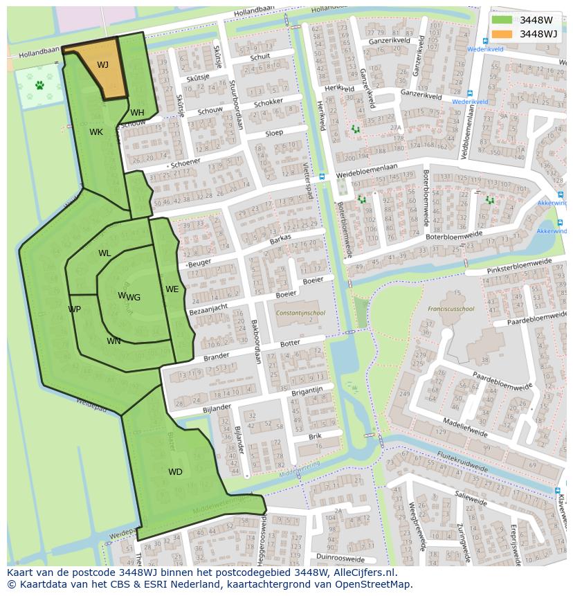 Afbeelding van het postcodegebied 3448 WJ op de kaart.