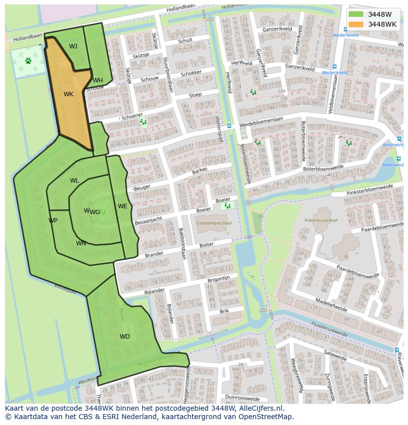 Afbeelding van het postcodegebied 3448 WK op de kaart.