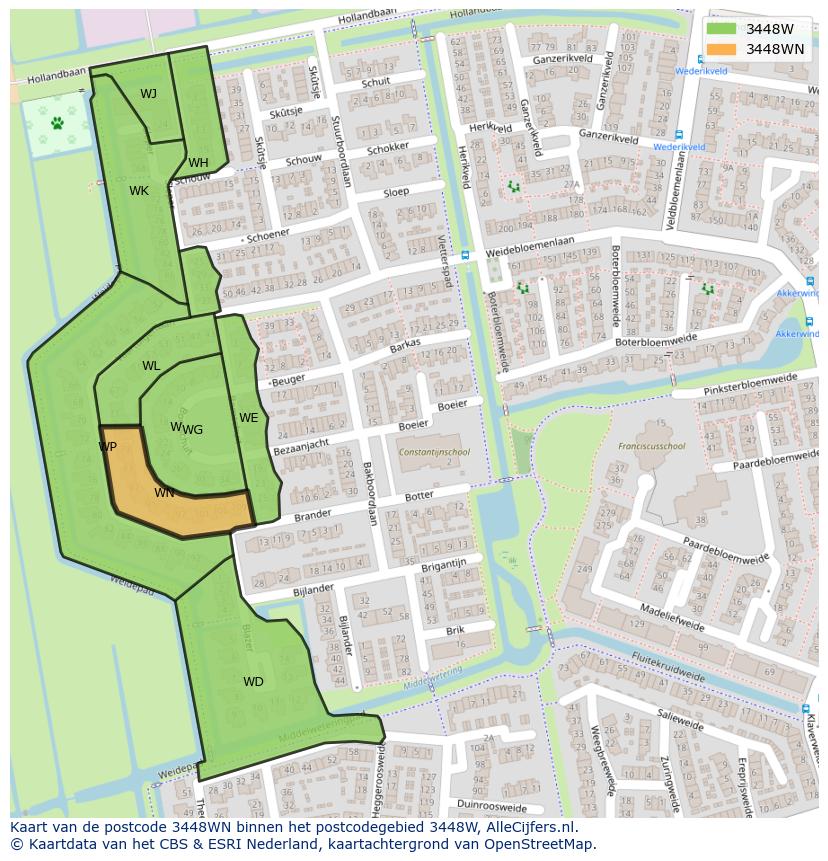 Afbeelding van het postcodegebied 3448 WN op de kaart.