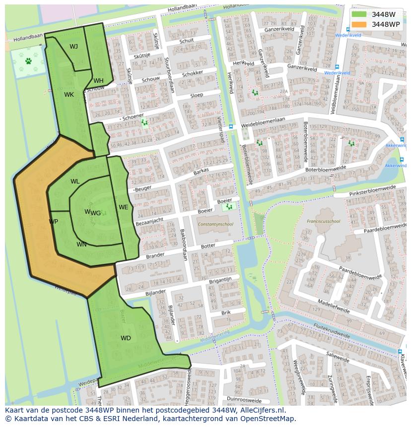 Afbeelding van het postcodegebied 3448 WP op de kaart.