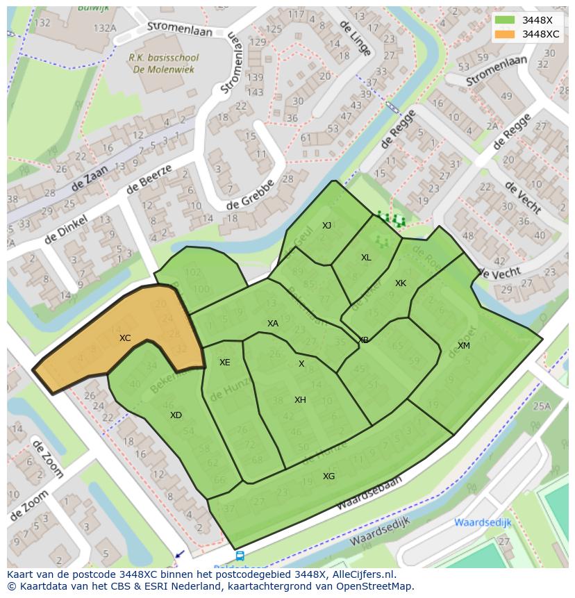 Afbeelding van het postcodegebied 3448 XC op de kaart.