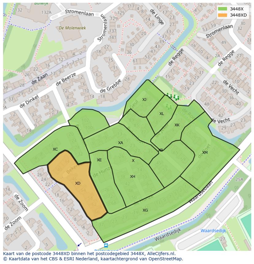 Afbeelding van het postcodegebied 3448 XD op de kaart.
