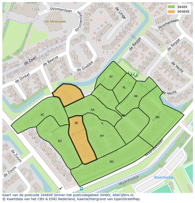 Afbeelding van het postcodegebied 3448 XE op de kaart.