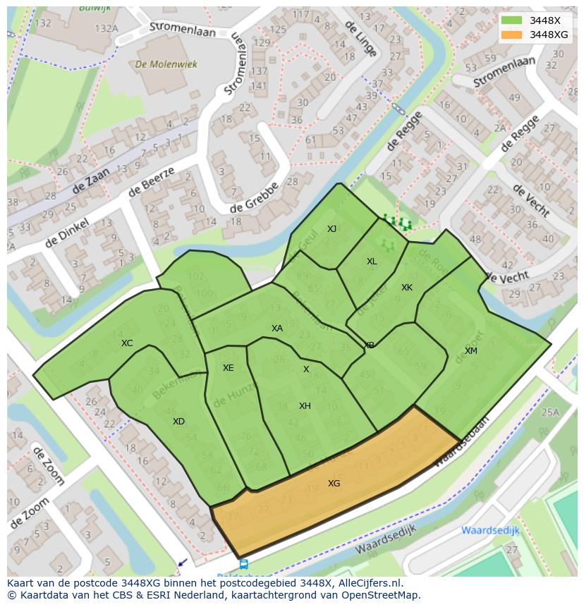 Afbeelding van het postcodegebied 3448 XG op de kaart.