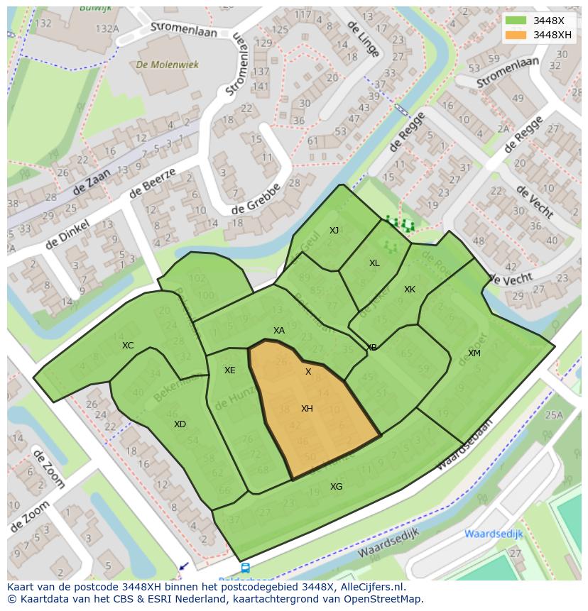 Afbeelding van het postcodegebied 3448 XH op de kaart.