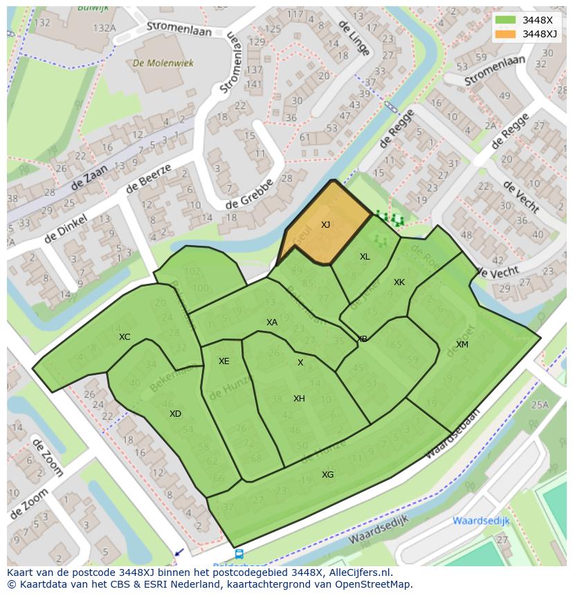 Afbeelding van het postcodegebied 3448 XJ op de kaart.