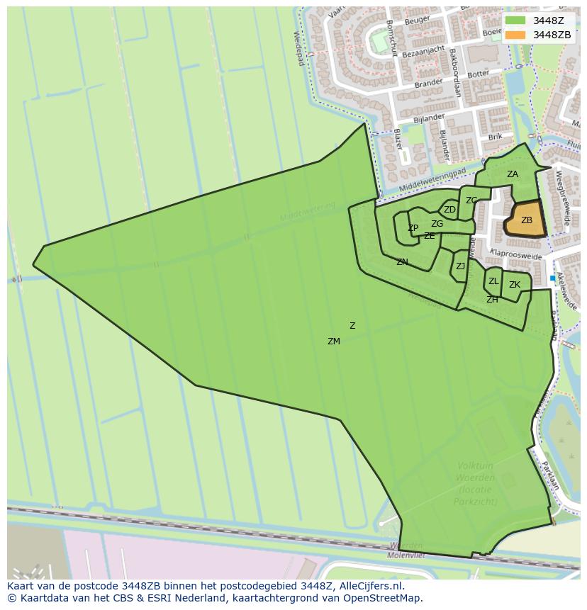 Afbeelding van het postcodegebied 3448 ZB op de kaart.