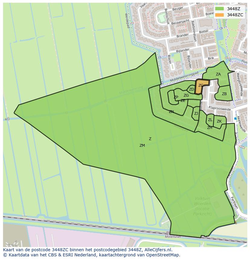Afbeelding van het postcodegebied 3448 ZC op de kaart.