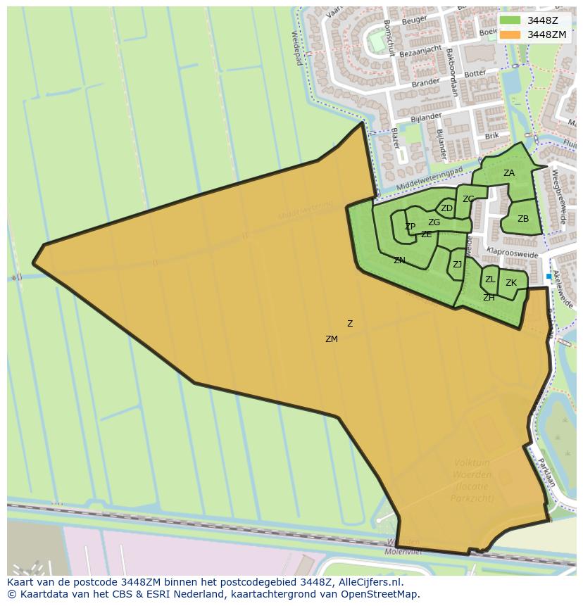Afbeelding van het postcodegebied 3448 ZM op de kaart.