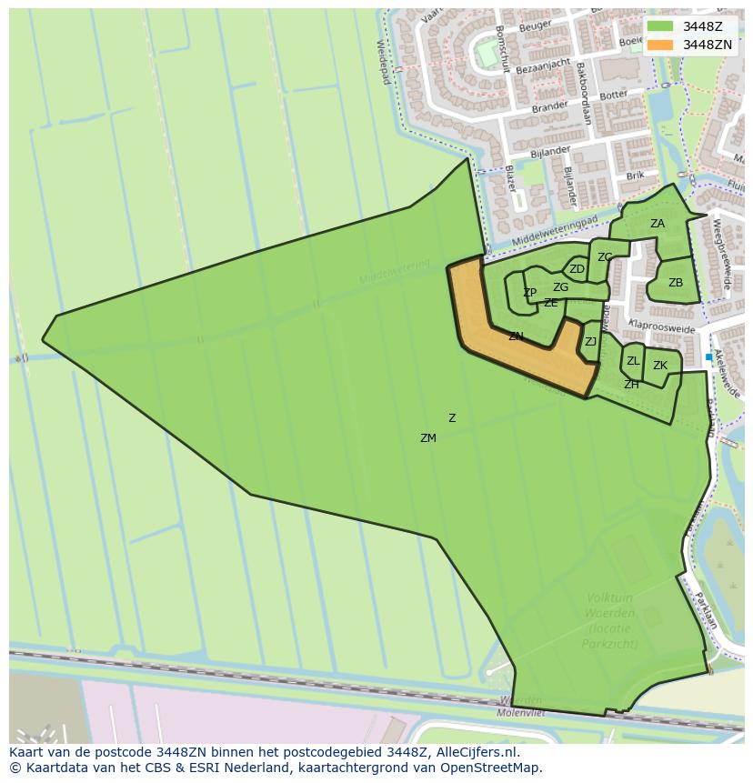 Afbeelding van het postcodegebied 3448 ZN op de kaart.