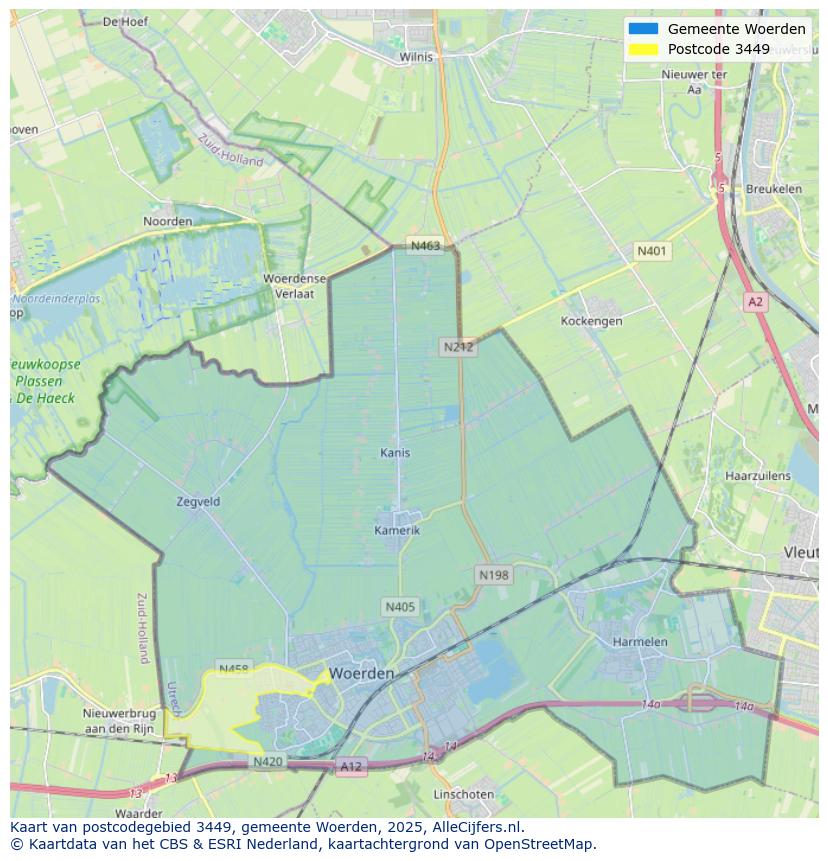 Afbeelding van het postcodegebied 3449 op de kaart.