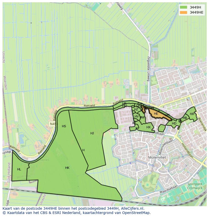 Afbeelding van het postcodegebied 3449 HE op de kaart.