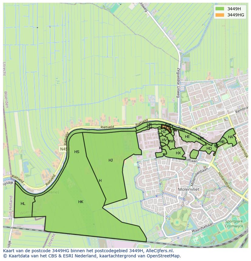 Afbeelding van het postcodegebied 3449 HG op de kaart.