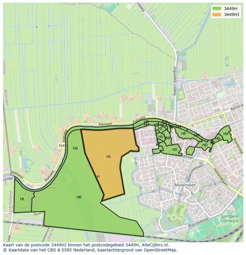Afbeelding van het postcodegebied 3449 HJ op de kaart.