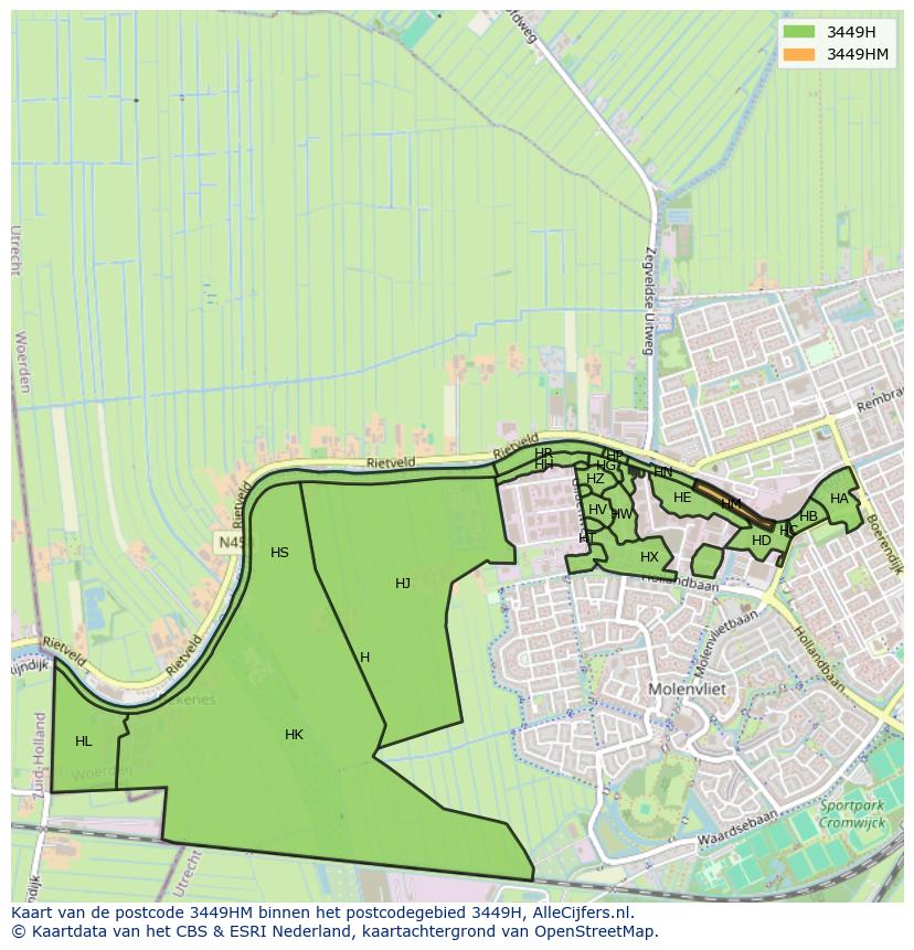Afbeelding van het postcodegebied 3449 HM op de kaart.