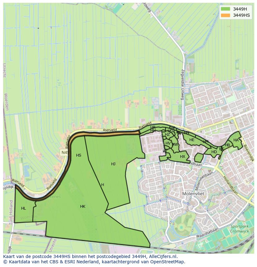 Afbeelding van het postcodegebied 3449 HS op de kaart.