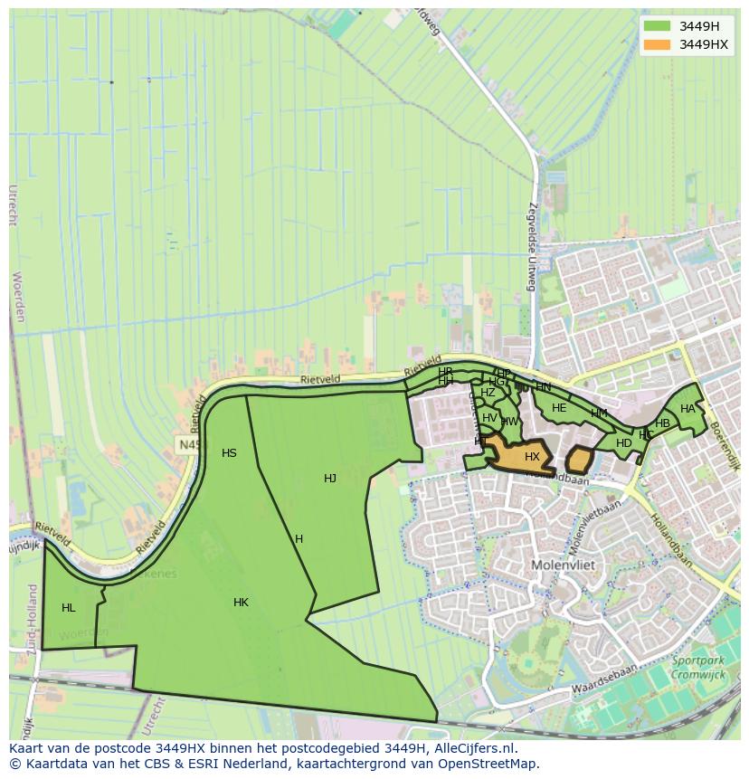 Afbeelding van het postcodegebied 3449 HX op de kaart.