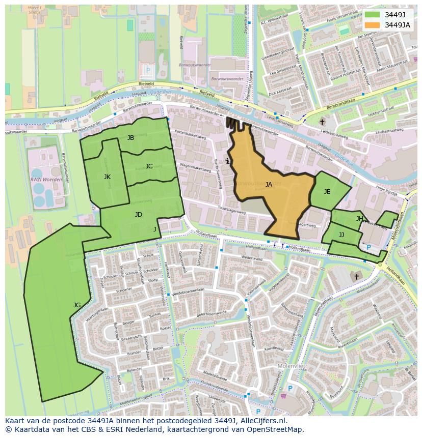 Afbeelding van het postcodegebied 3449 JA op de kaart.