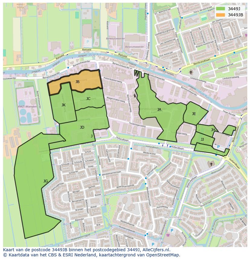 Afbeelding van het postcodegebied 3449 JB op de kaart.
