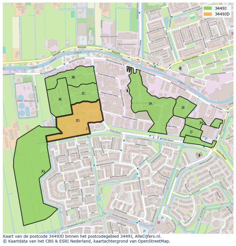 Afbeelding van het postcodegebied 3449 JD op de kaart.